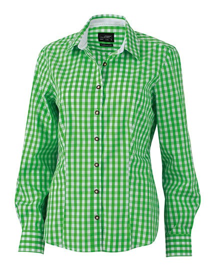 Ladies` Traditional Shirt - Business - Hemden & Blusen (Freizeit) - James+Nicholson Green - White