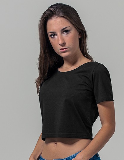 Ladies` Cropped Tee - Fashion T-Shirts - Rundhals - Build Your Brand Black