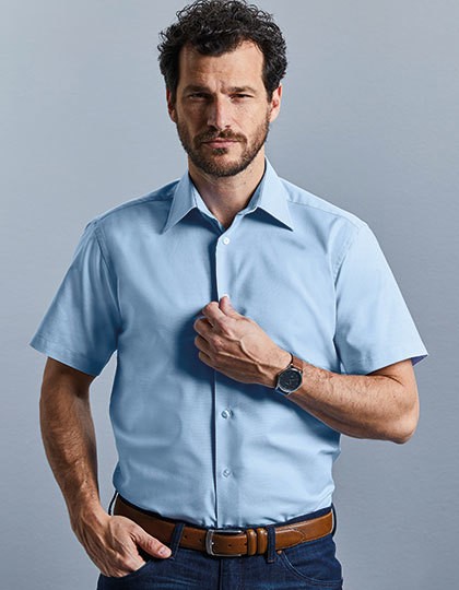 Men`s Short Sleeve Tailored Oxford Shirt - Business - Hemden & Blusen (Oxford) - Russell Collection Black