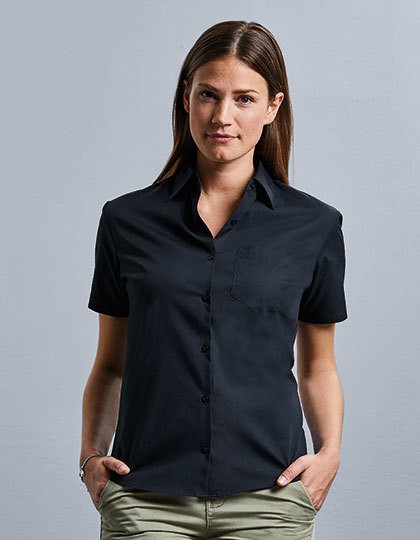 Ladies` Short Sleeve Classic Pure Cotton Poplin Shirt - Business - Hemden & Blusen (Popeline) - Russell Collection Aztec Blue