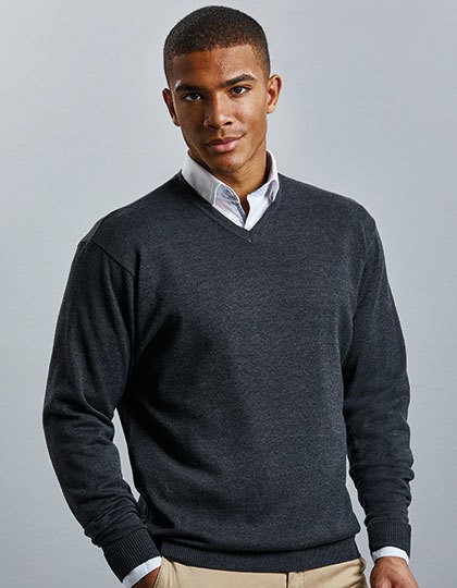 Men`s V-Neck Knitted Pullover - Pullover & Strickwaren - Pullover - Russell Collection Black