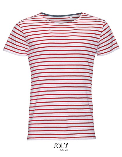 Men`s Round Neck Striped T-Shirt Miles - Fashion T-Shirts - Ringer & Kontrast - SOL´S Ash (Heather) - Lemon