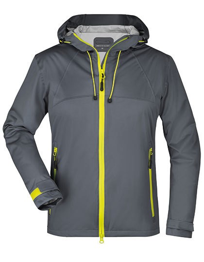 Ladies` Outdoor Jacket - Jacken - Jacken (Softshell Hooded) - James+Nicholson Aqua - Acid Yellow