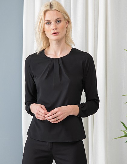 Ladies Pleat Front Long Sleeved Blouse - Henbury Black