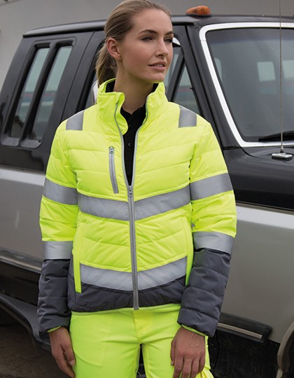 Women`s Soft Padded Safety Jacket - Sicherheitsbekleidung - Sicherheitsjacken & -Hosen - Safe-Guard Fluorescent Orange - Grey