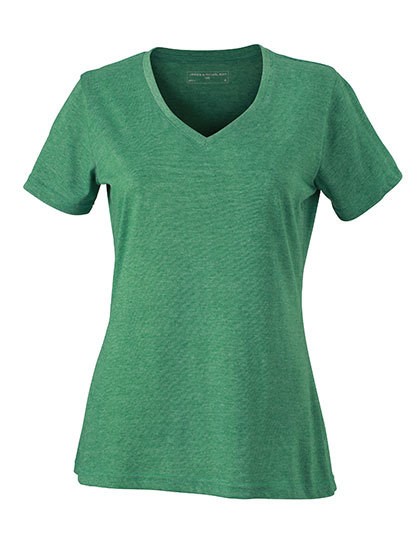 Ladies` Heather T-Shirt - Fashion T-Shirts - V-Neck - James+Nicholson Black Melange