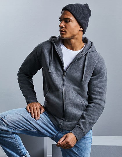 Men`s Authentic Melange Zipped Hood Sweat - Russell Carbon Melange