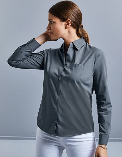 Ladies` Long Sleeve Classic Polycotton Poplin Shirt - Business - Hemden & Blusen (Popeline) - Russell Collection Black