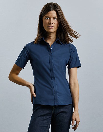 Ladies` Short Sleeve Fitted Ultimate Stretch Shirt - Business - Hemden & Blusen (Stretch) - Russell Collection Black