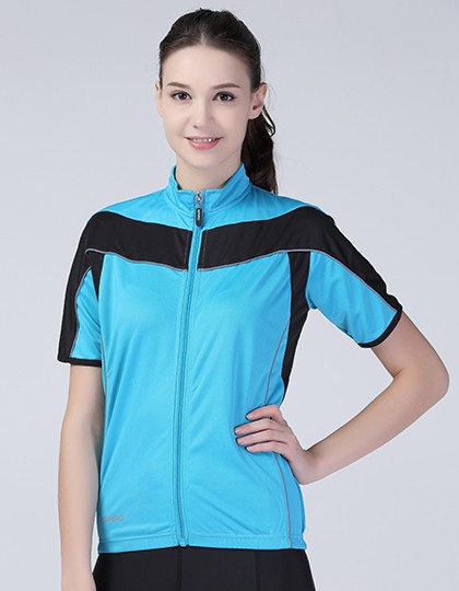 Ladies` Bikewear Full Zip Performance Top - Activity Concepts - Spiro Breathe to Perform - SPIRO Aqua - Black