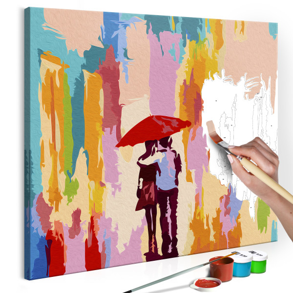 Malen nach Zahlen - Paar unter dem Regenschirm (Rosa Hintergrund)
