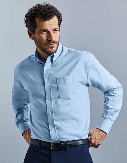 Men`s Long Sleeve Classic Oxford Shirt - Business - Hemden & Blusen (Oxford) - Russell Collection Black