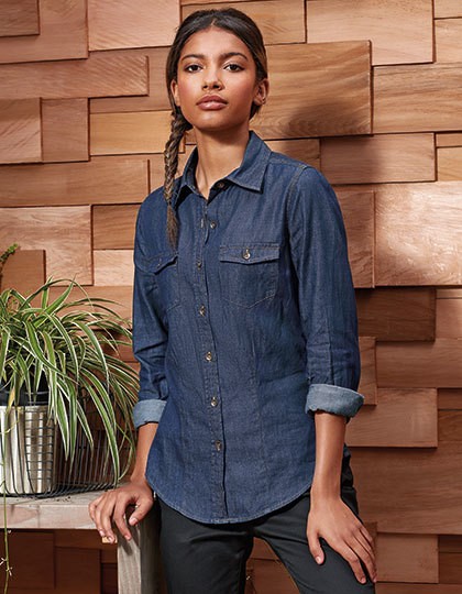 Ladies` Jeans Stitch Denim Shirt - Business - Hemden & Blusen (Freizeit) - Premier Workwear Black Denim (ca. Pantone 433)