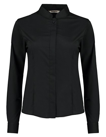 Women`s Tailored Fit Bar Shirt Mandarin Collar Long Sleeve - Business - Hemden & Blusen (Diverse) - Bargear Black