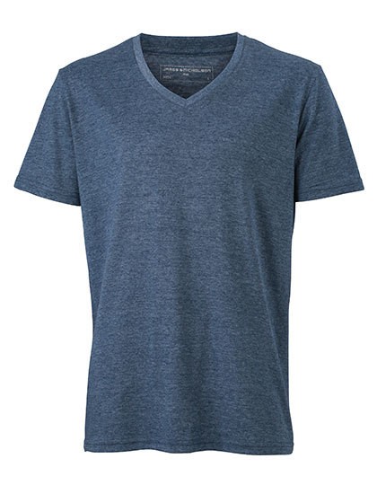 Men`s Heather T-Shirt - Fashion T-Shirts - V-Neck - James+Nicholson Black Melange