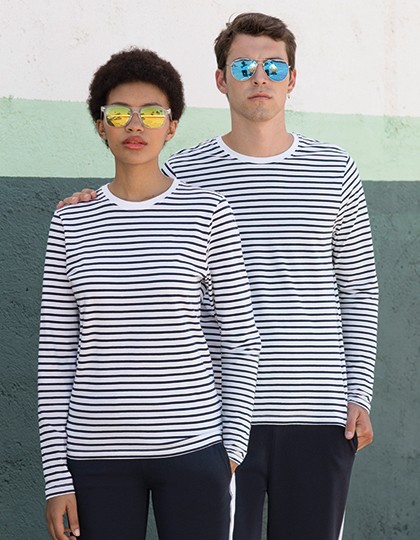 Unisex Long Sleeved Striped T - SF Men White - Oxford Navy