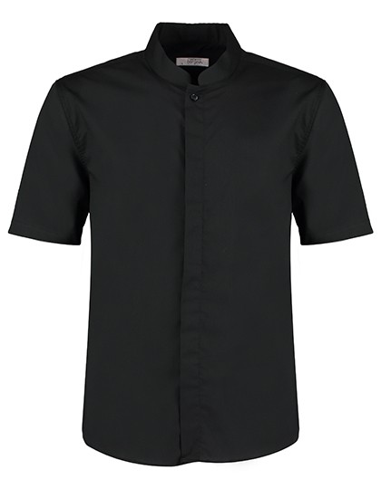 Men`s Tailored Fit Bar Shirt Mandarin Collar Short Sleeve - Business - Hemden & Blusen (Diverse) - Bargear Black