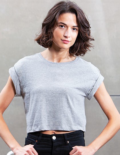 Women`s Crop Top T - Fashion T-Shirts - Rundhals - Mantis Black
