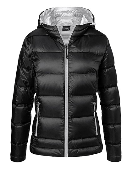 Ladies´ Hooded Down Jacket - James+Nicholson Black - Silver (Solid)