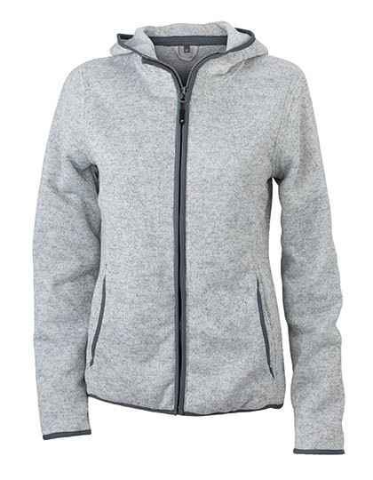 Ladies` Knitted Fleece Hoody - Fleece - Fleece Kapuzen Jacken - James+Nicholson Blue Melange - Black