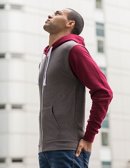 Retro Zoodie - Sweat Shirts - Hooded Jackets - Just Hoods Charcoal Grey (Heather) - Burgundy